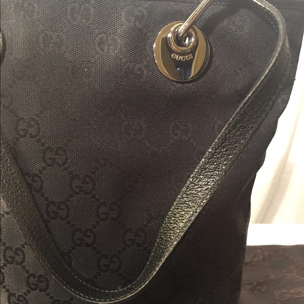 Gucci Black Canvas GG Logo Tote Bag - Picture 2 of 4
